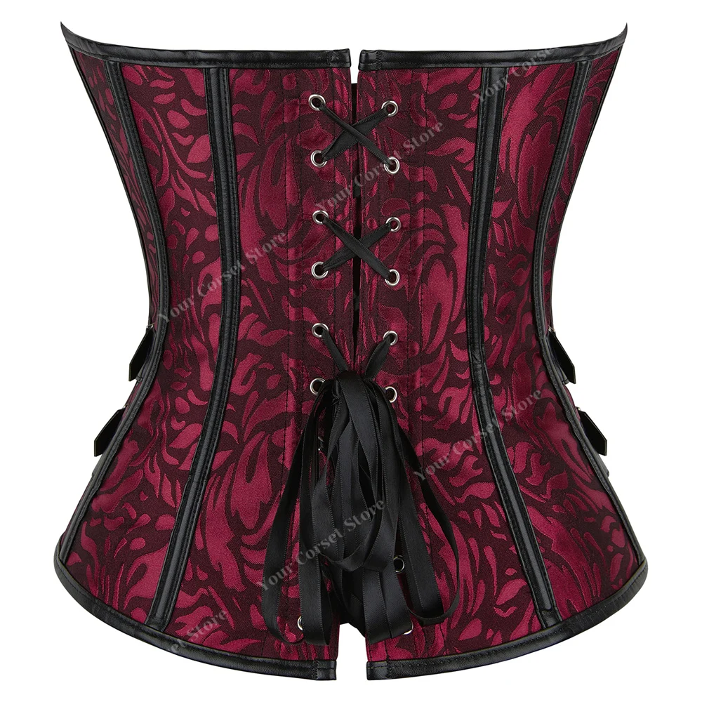 Corsetto nero Bustier Top Steampunk gotico Burlesque Costume donna corsetto con lacci fiori Overbust corsetto pizzo Sexy Plus Size