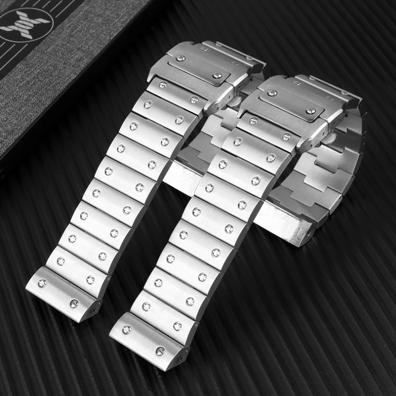 High quality 20mm 23mm Santos 100 Stainless steel watch strap For Cartier santos 100 Solid Rivet Metal WatchBand Watch Bracelet