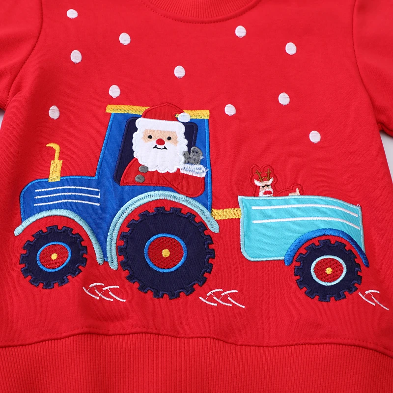 Little maven Baby Boys Girls Christmas Kids Clothes Festive Tops Embroidery Cartoon Tractor Santa Claus Sweatshirts Unisex hoody