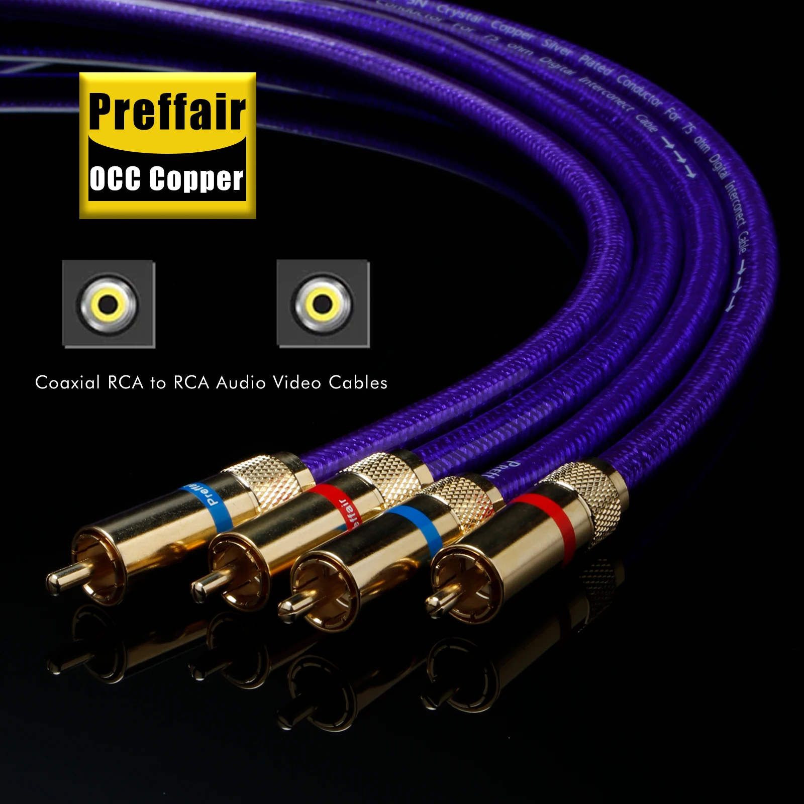 Preffair HiFi RCA Cable for CD Player Amplifier 5N OCC 75ohm with Shielding Hi-end Audio Cord 2RCA Male to 2RCA Male Wire
