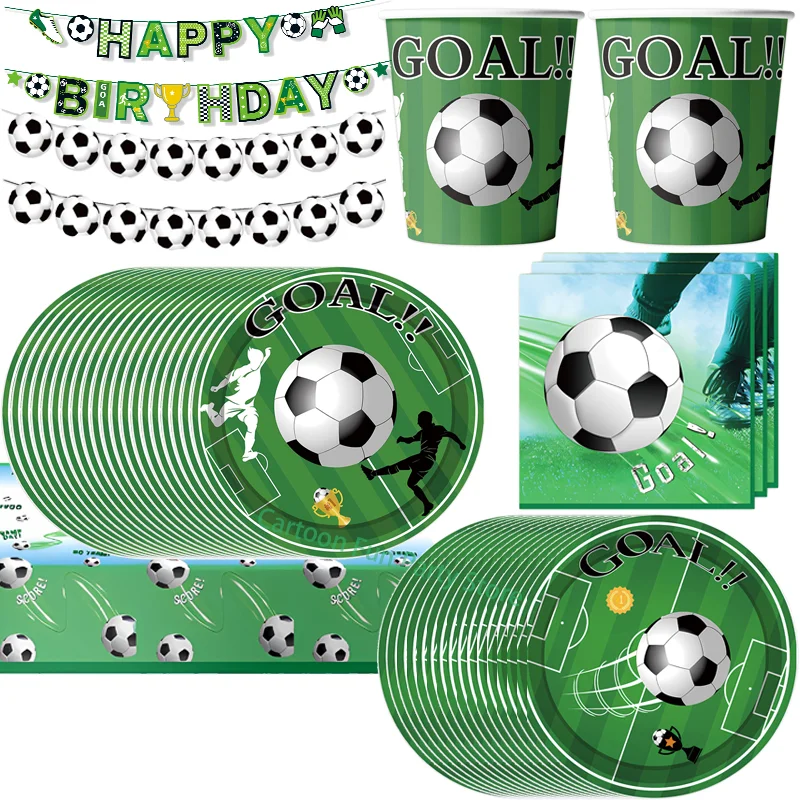 Vajilla desechable para fiesta de fútbol, platos de papel, vasos, servilletas, suministros para fiesta de fútbol, decoración deportiva para fiesta de 