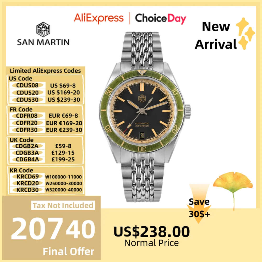 

San Martin 39.5mm Distressed Aluminum Bezel NH35 Mens Dive Watch Mechanical Retro Wristwatch C3 Luminous 6H Date Reloj SN0116B-2