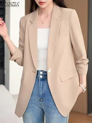 2024 ZANZEA Fashion Women Autumn OL Work Blazer Lapel Neck 3/4 Sleeve Officewear Thin Suits Coats Elegant Casual Solid Jackets