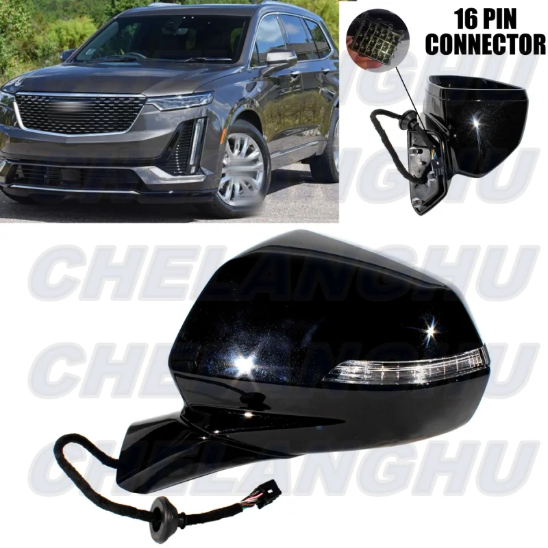 For Cadillac XT6 2020 2021 2022 2023 Left Side 16 Pins Black Painted Memory Blind Spot Power Fold Mirror Assembly