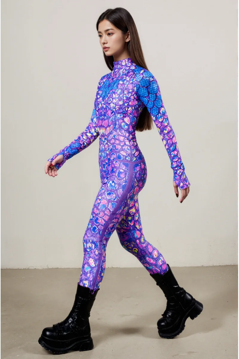 IOOTIANY Damen Schmetterling-Schlangen-Bodysuit Catsuit Tribal Halloween Party Rave Jumpsuit Festival Cosplay Performance Zentai – Detail 3