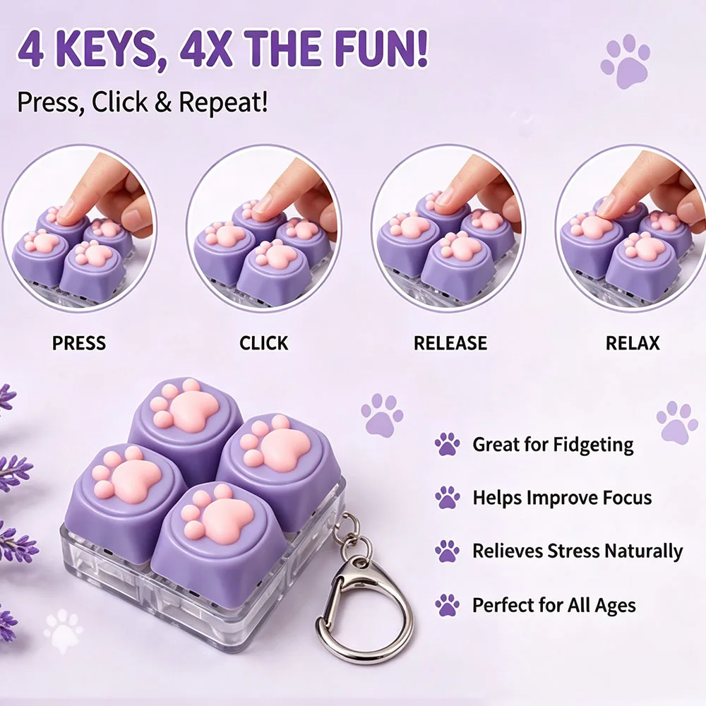 ASMR Tactile Feedback Prop Kawaii Cat Paw Silicone Keychain Mechanical Keyboard Aesthetic Desk Setup Gadget Novelty Party Favor