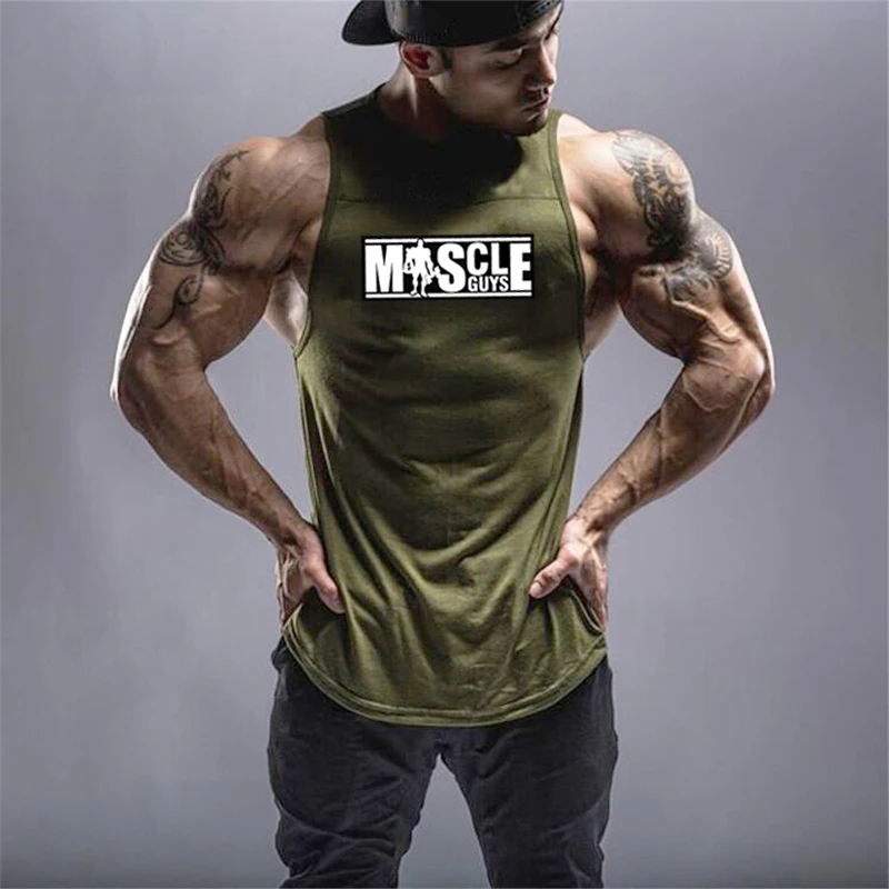 

Mens Workout Muscle Shirts Gym Bodybuilding Sport Sleeveless Singlets Fitness Clothing Summer Cotton Breathable Loose Tank Tops