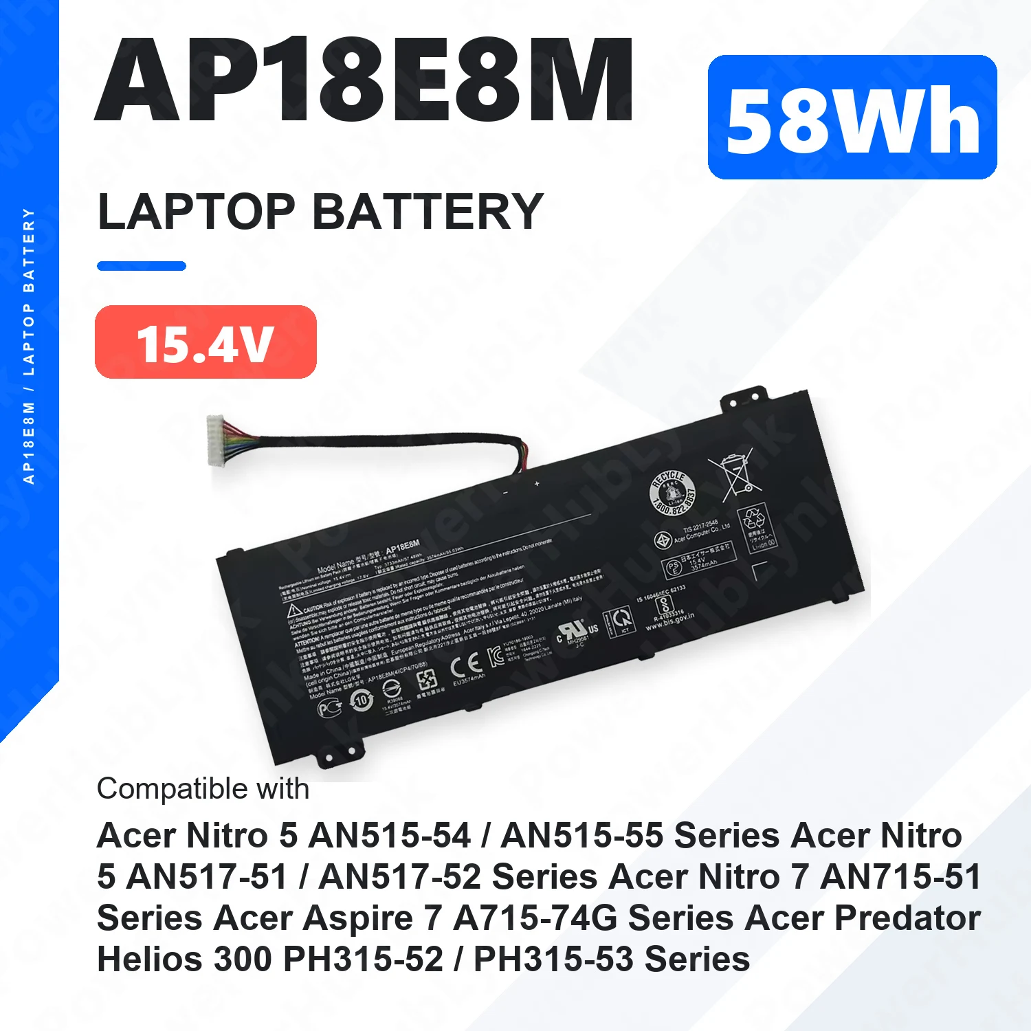 AP18E8M 15.4V 58Wh Laptop Battery For Acer Nitro 5 AN515-54 AN515-55 AN517-51 Nitro 7 AN715-51 AN517-52 AP18E7M KT.00407.009