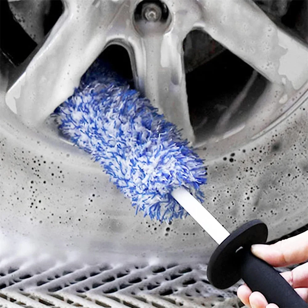 Car Wash Super Brush Microfiber Premium Wheels Brush Non-Slip Handle Easy To Cleaning Rims Spokes Wheel Barrel Car Accessories