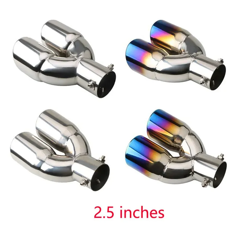 Car Dual Exhaust Tip  Systems Stainless Steel Muffler Tail Pipe 3.8cm-6.3cm Universal Exhaust Pipe Modified Parts Muffler