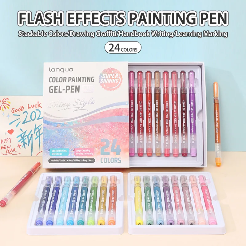 16-72 Kleuren Languo Gel Pennen Set Glanzende Schilderen Balpen 1.0mm Tekening Student Schrijven Pen Kantoor Schoolbenodigdheden Briefpapier