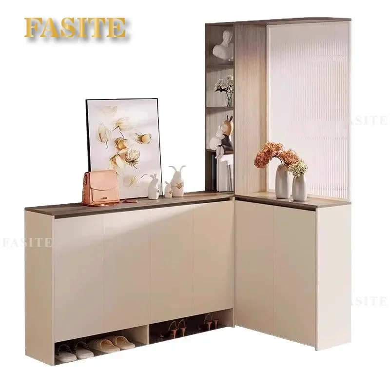 For Simple L-Shaped Corner Shoe Cabinet Entrance Storage Locker with Partition Integrated Living Room Doorway Organizer Space
