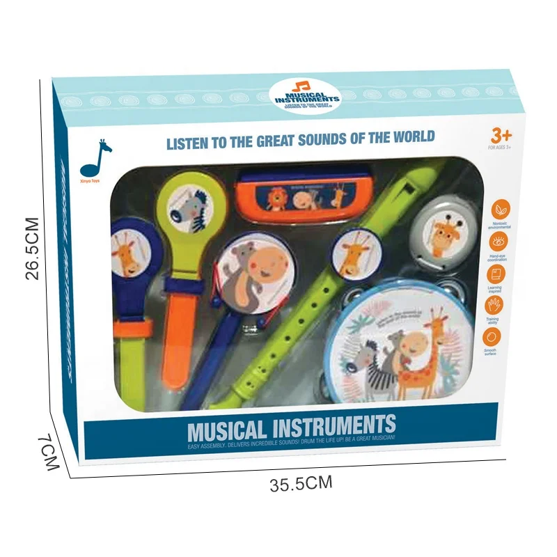 Brinquedos musicais educativos, brinquedo para crianças, instrumento musical, 7 peças, conjunto de brinquedos musicais infantis