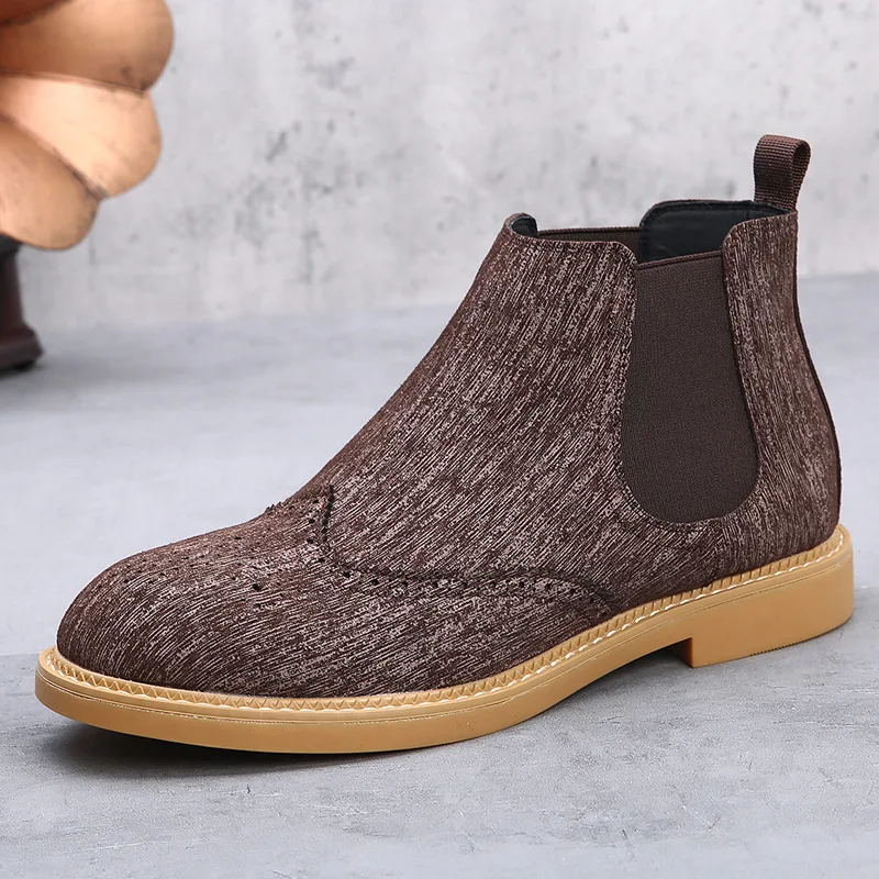Chelsea boots men's retro short boots autumn and winter men's boots British style carved boots men