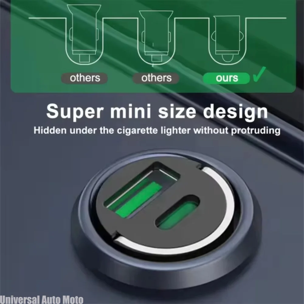 200W Mini Car Charger Fast Charging for IPhone QC3.0 Mini PD USB Type C Car Mobile Phone Charger for Xiaomi Samsung Huawei Tool