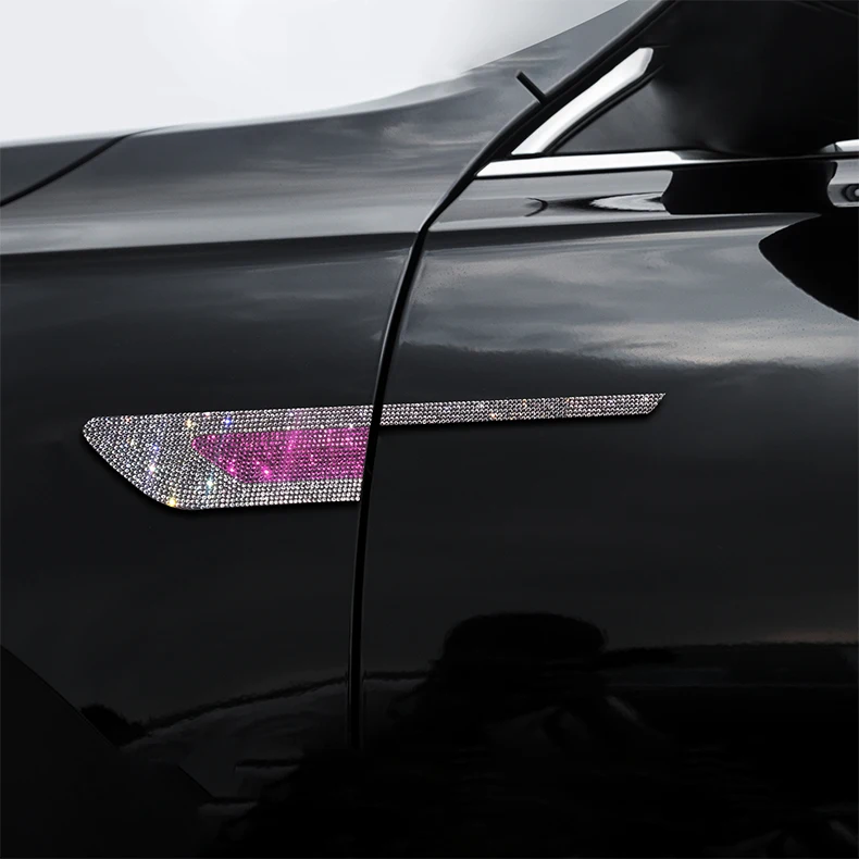 

2 Pcs Car Side Fender Diamond-Inlaid Blade Carbon Fiber Fender Body Decal Crash Warning Auto Door Shine Sticker Car Accessories