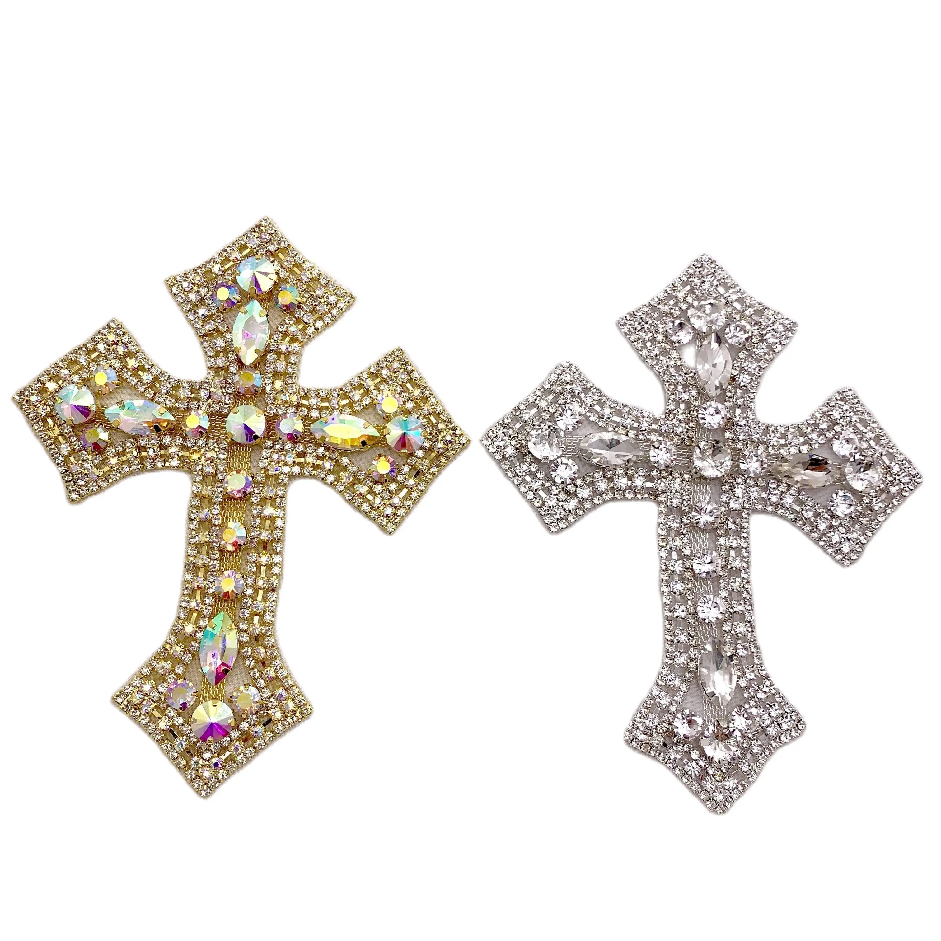 1PC Cross Rhinestones AB  Appliques for Bridal Dress Sew on  Wedding Girls Jewelry Decorations Glass Strass DIY