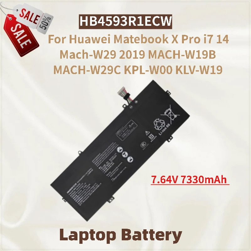 

Совершенно новый аккумулятор для ноутбука 7,64 В 7330 мАч HB4593R1ECW для Huawei Matebook X Pro i7 14 Mach-W29 2019 MACH-W19B W29C KLV-W19 KPL-W00