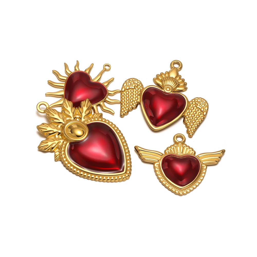 

3pcs Stainless Steel Enamel Heart Pendants 18k Gold Plated Charms for DIY Religious Jewelry Making Necklace Earrings Accessories