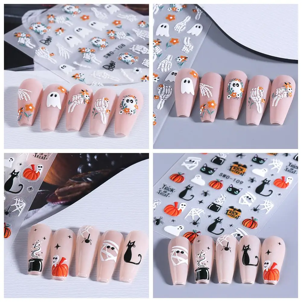 

Легко наносимые листы наклеек для ногтей на Хэллоуин, жуткий дизайн, мумия-призрачный кот, наклейки для дизайна ногтей для вечеринки в честь Хэллоуина Instant Mani Y6A4