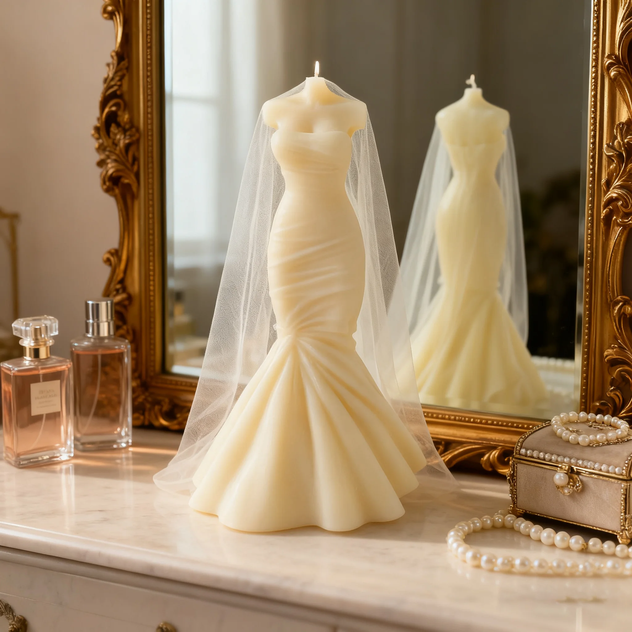 

Mermaid Wedding Dress Silicone Mold 3D Bridal Gown Lace Mermaid Tail Aromatherapy Candle Plaster Mould for Wedding Home Decor