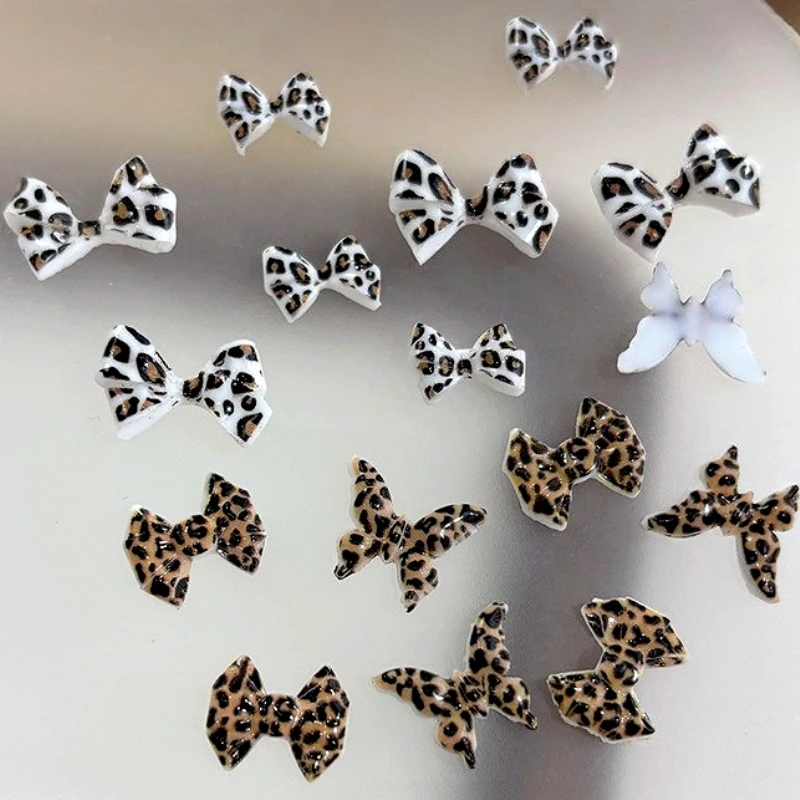 Honorable estampado de leopardo Bowknot encanto mariposa patrón de rejilla pajarita cinta francesa decoración de uñas accesorios de herramientas de manicura