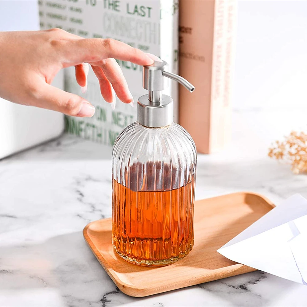1 Stück 400 ml Klarglas-Seifenspender mit rostfreier Edelstahlpumpe, nachfüllbarer flüssiger Handseifenspender für Badezimmer, leerer