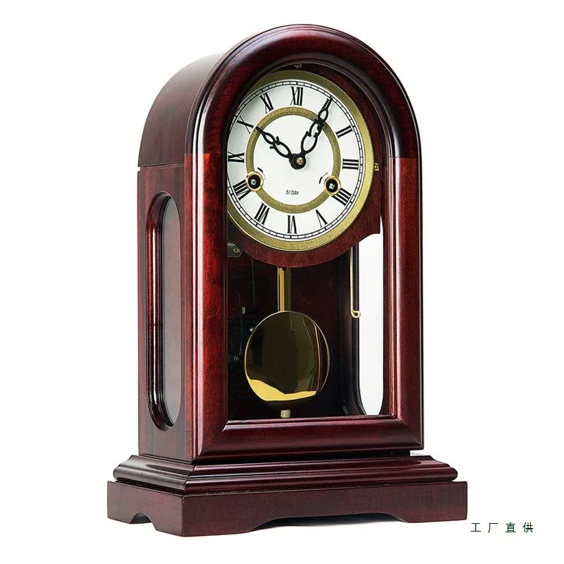 Copper movement mechanical seat clock living room old-fashioned solid wood timing pendulum clock winding chain clockwork retro t
