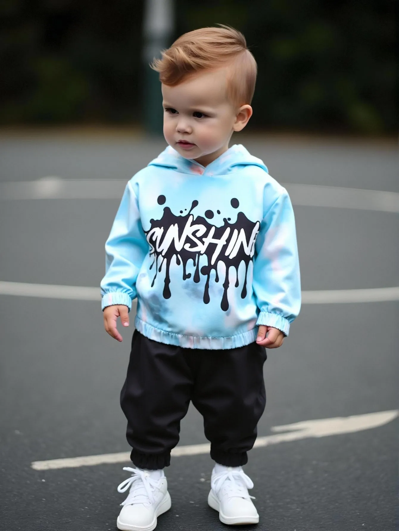 Baby Boys 2-Piece Set Fashionable Casual Tie Dye Hooded Long Sleeve Top And Pants Autumn Winter Clothes for Kids