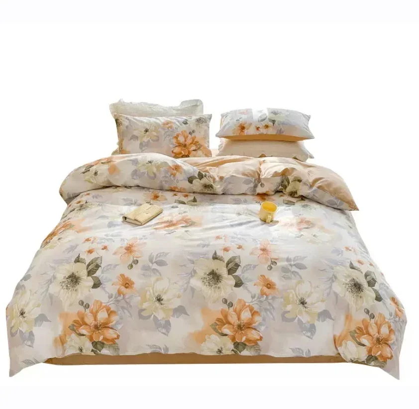 Floral Duvet Cover Set for Double Bed 100% Cotton Quilt Cover Comforter Covers with 2pc Pillowcase Bedding Set With 4 Tiers