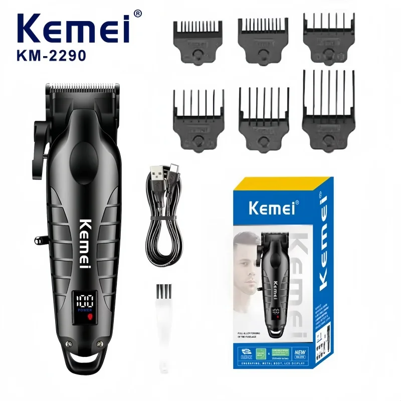 

Kemei KM-2290 High-Power Efficient Cordless Electric Hair Clipper, USB Rechargeable, Professional Styling Trimmer for Barbers