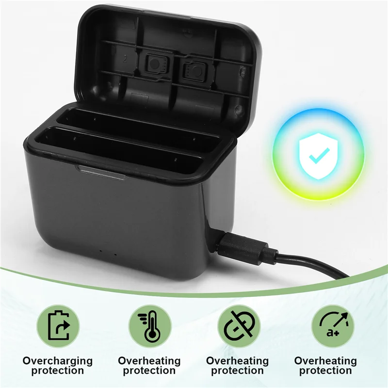 ELEC-Fast Battery Charger For Insta360 X4 Quick Portable 2 Channel Battery Charge Storage Station Can Store Misro SD Card