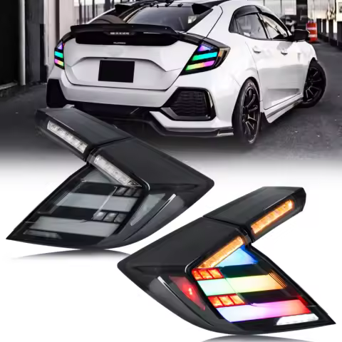 LED RGB Tail Lights for Honda Civic Hatchback Type-R 2016-2020 Colorful Sequential Turn Signal Rear Lamps Assembly