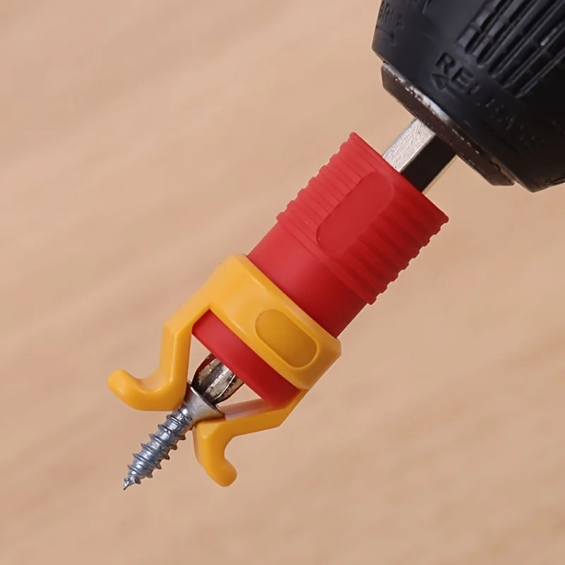 Two screw clamps, woodworking tools, securely hold screws and drill bits, manual operation without electricity.