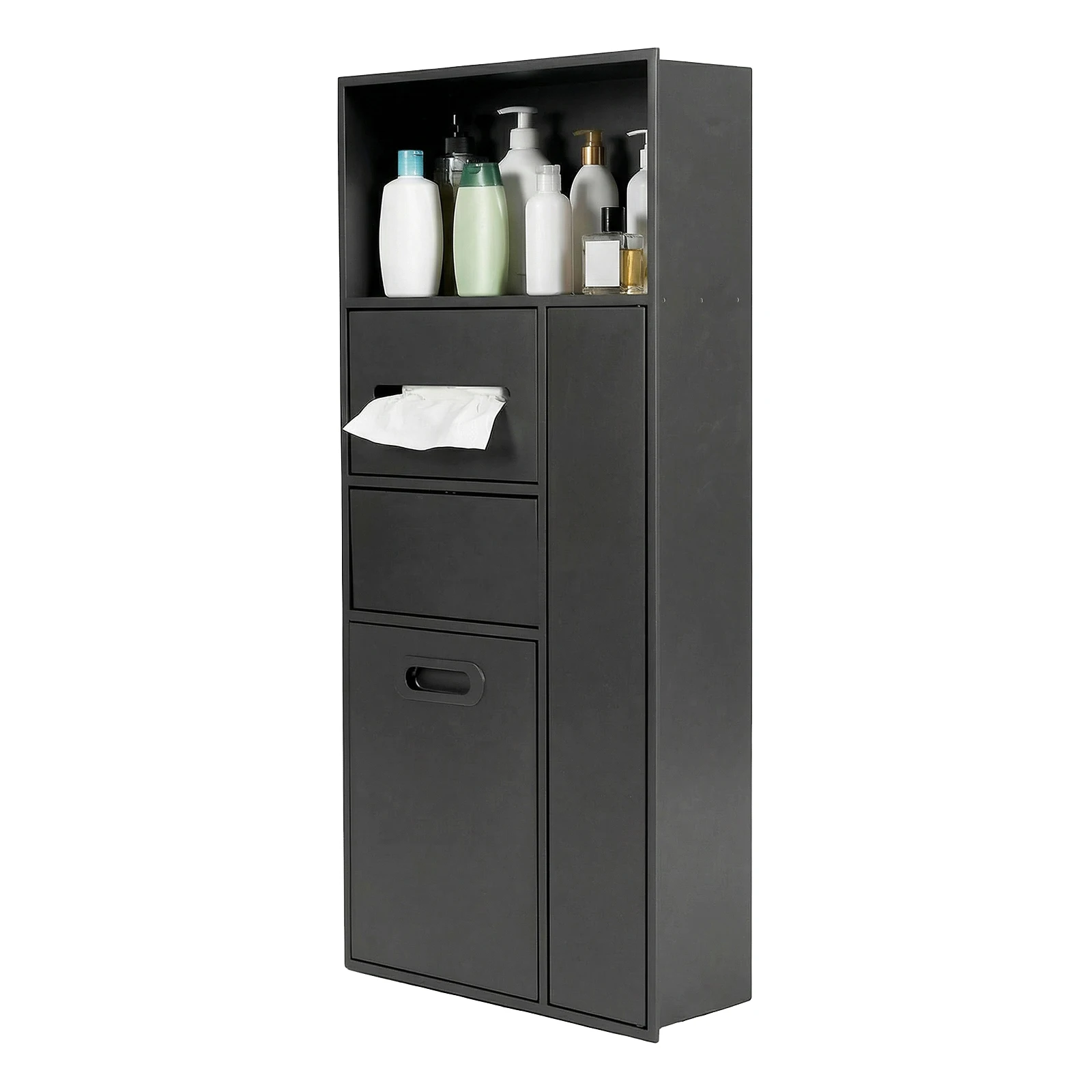 

Stainless Steel Storage Cabinet Waterproof Push-Type Steel Shower Niche with Tipping Bucket Trash Can for Bathroom/Kitchen/Hotel