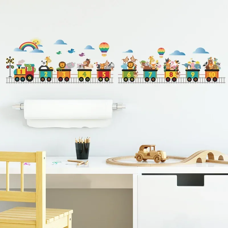 Cartoon Train Animal Car Traffic Transport Wall Sticker PVC Rainbow Balloon Wall Decals for Nursery Kids Living Room Decors