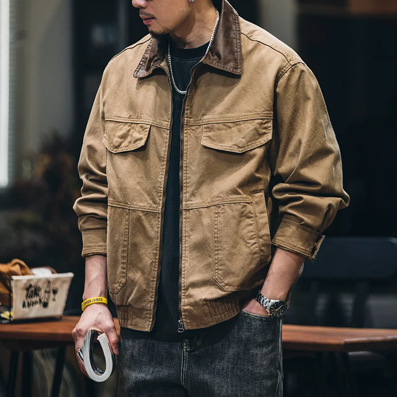 Men's spring 2025 new tooling jacket washed loose cotton canvas vintage men's Barne style coat