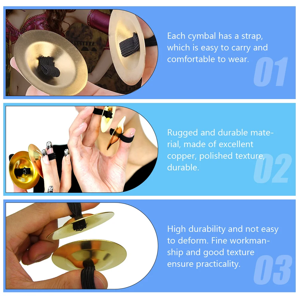 4 Pcs Copper Cymbal Finger Instrument Musical Small Cymbals Kids Golden Mini Instruments for Dancer Ball Party Child