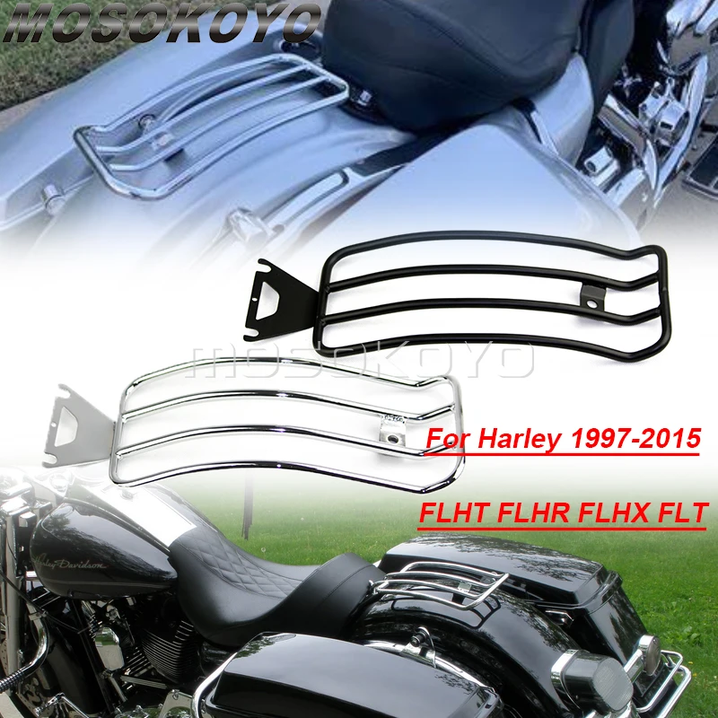 Para harley road king touring rua glide flhx flht flhr 97-15 motocicleta traseiro fender rack de bagagem prateleira suporte titular portador