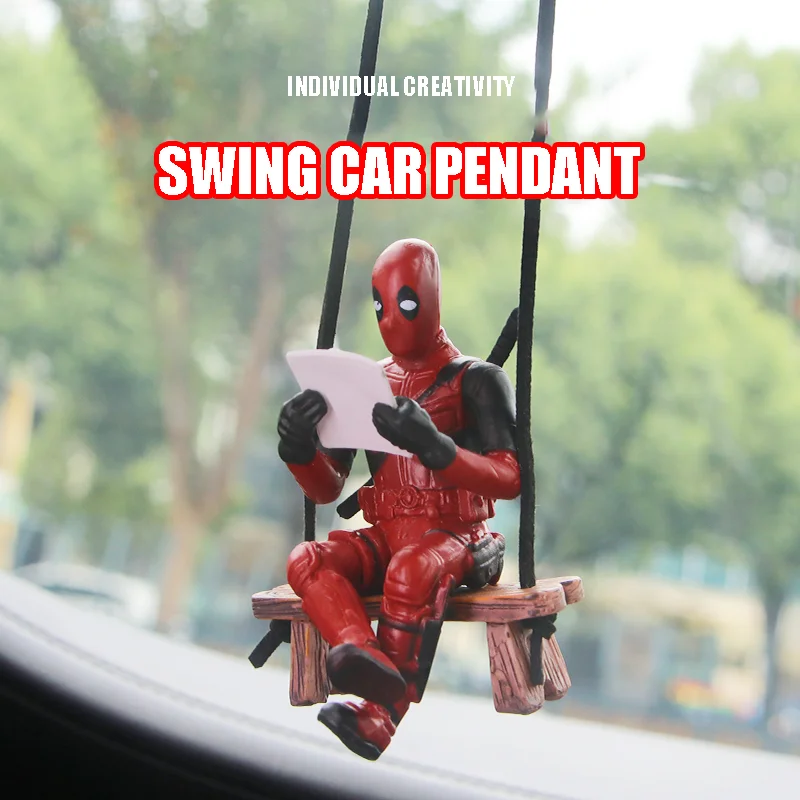 Disney Cartoon Deadpool Car Ornaments Swing Pendant Decor Auto Rearview Mirror Hanging Interior Accessories Model Figures