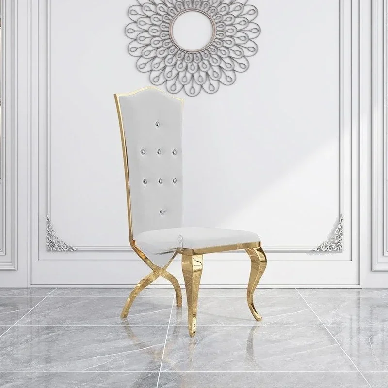Легкий роскошный обеденный стул из нержавеющей стали, простой современный золотой стул для банкетного зала отеля, высококачественный табурет с высокой спинкой оптом