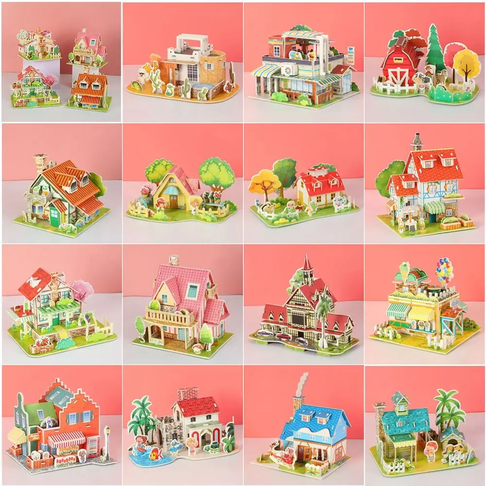 3D Puzzle Building 3D Puzzle DIY Paper Jigsaw Paper Card Jigsaw Assembly Building Blocks Handmade DIY House Model Puzzle