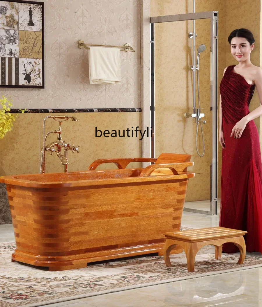 Solid Wooden Bucket Beauty Salon Bath Bucket Bath Bucket Adult Bathtub   Barrel Thickened  Basin Wooden Bathtub