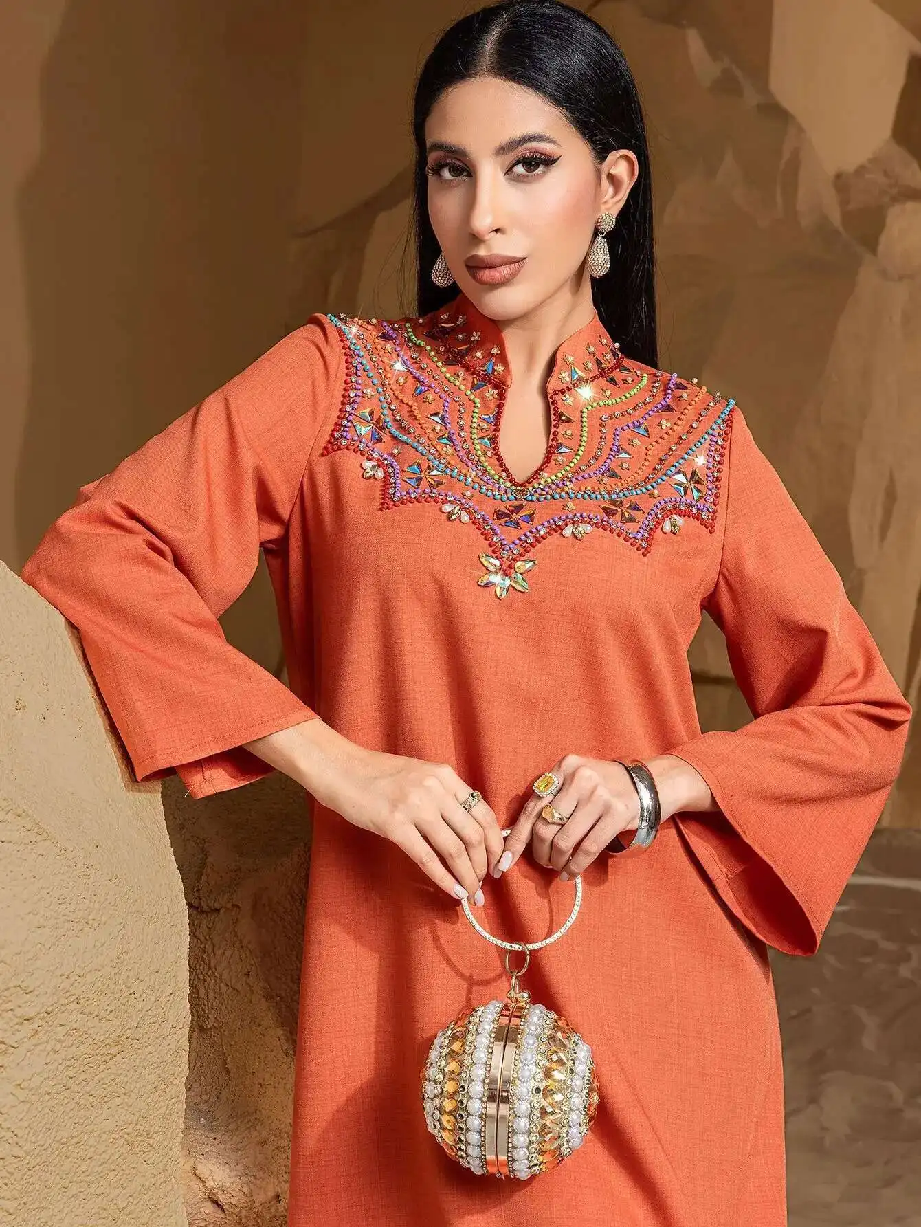 

Heavy Ba5253 High-end Craft Hand-sewn Diamond Elegant Arabic Robe Loose Women's Clothing Ramadan Dubai Luxury Islam Elegant