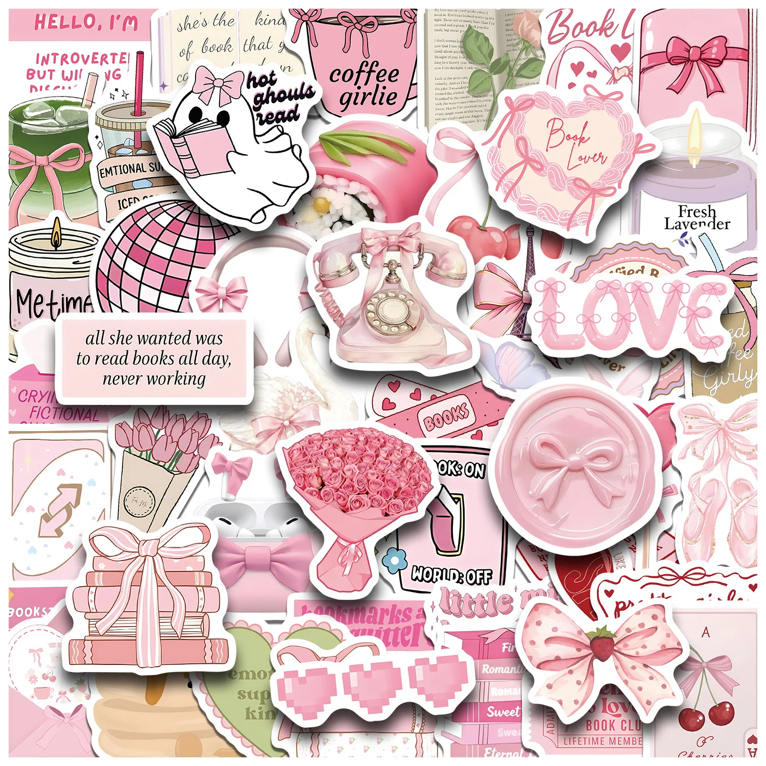 

50PCS Cute Pink Coquette Girl Aesthetic Stickers Notebook Laptop Phone Suitcase Notebook Stationery Sticker Decals Kid Toy Gifts