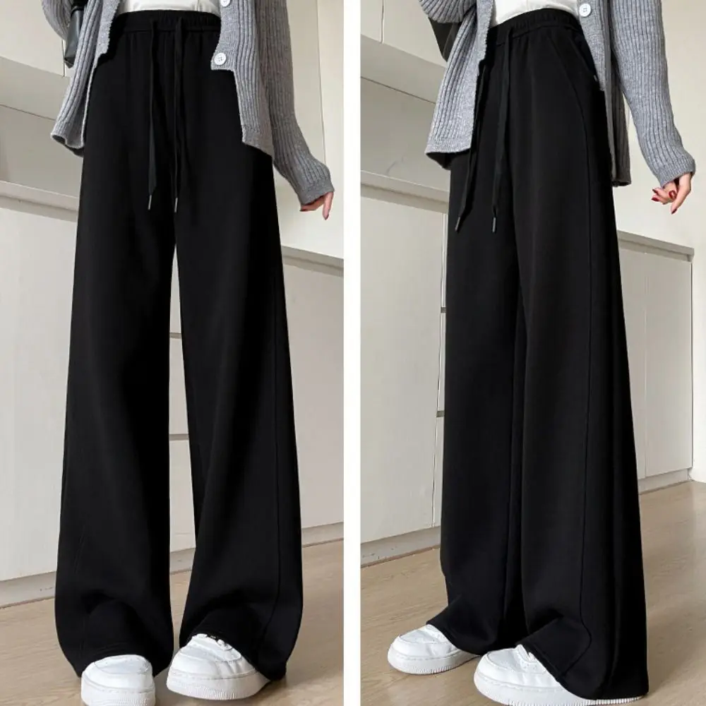 

Comfortable High Waist Straight Pants Drawstring Simple Wide Leg Pants Trousers Solid Color Casual Pants Women Summer