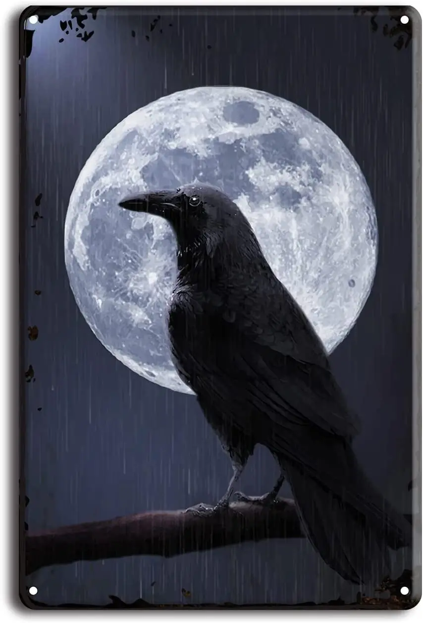 Crow Vintage Metal Tin Sign Plaque Poster Animal Retro Metal Tin Signs Poster Wall Decorative 8×12inch for Home Kitchen