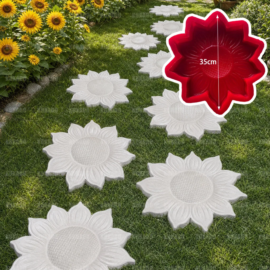 35cm Sunflower Shaped Silicone Cement Mold for Outdoor Lawn Courtyard Paving Stepping Stones Garden Decorative Mould