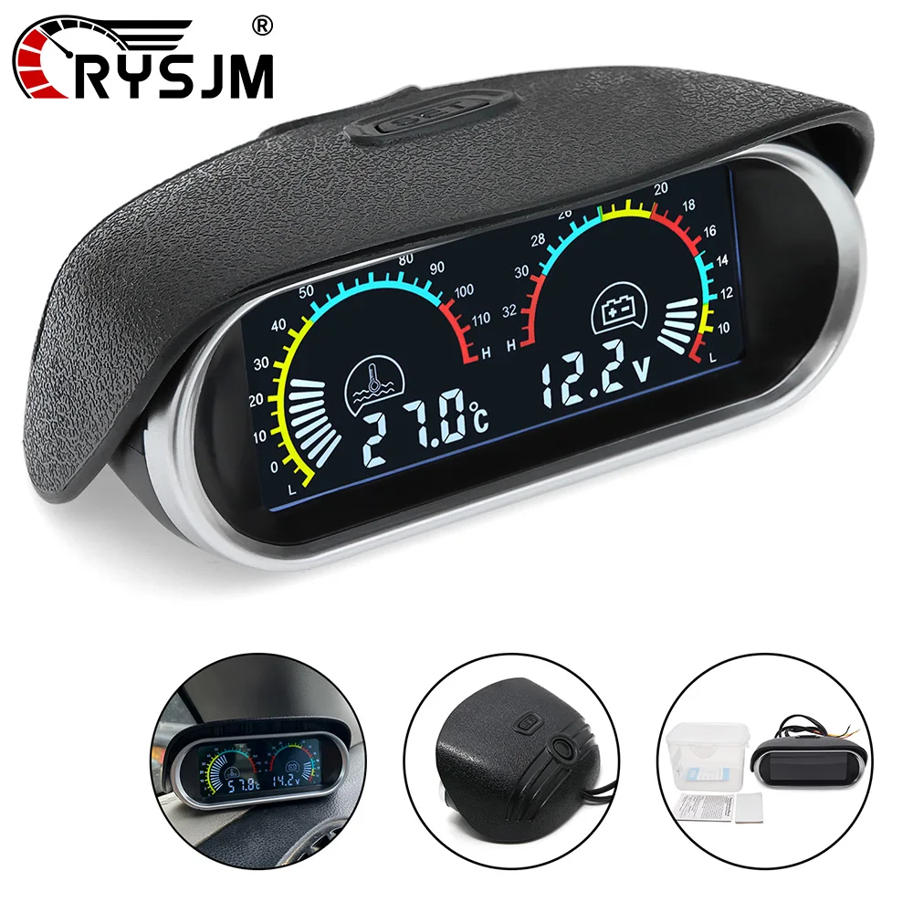 

2 In 1 LCD Digital Car Truck Water Temp Gauge + Voltmeter With 1/8 NPT Temperature Sensor Volt Voltage Meter For 12V 24V Cars