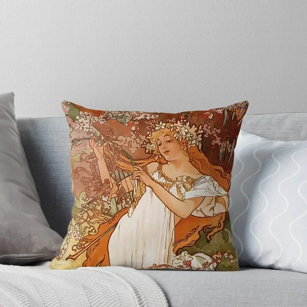 

Vintage Alphonse Mucha - Spring 1896 Art Nouveau Throw Pillow Couch Pillows Sofa Cushions pillow